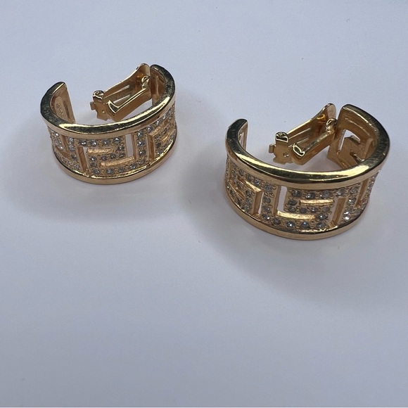 SOLD Versace Gianni Versace Vintage Large Greek key Hoop clip on earrings - Picture 9 of 9